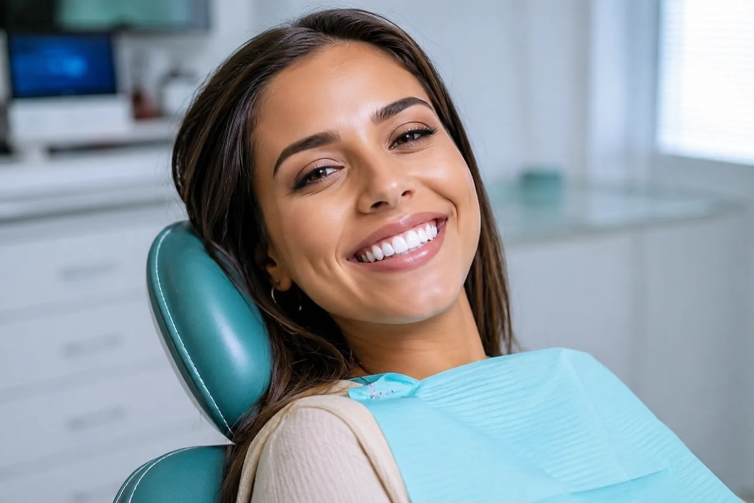 Paciente sorrindo após clareamento dental supervisionado na Zhoe Odontologia, atendimento Juvevê em Curitiba
