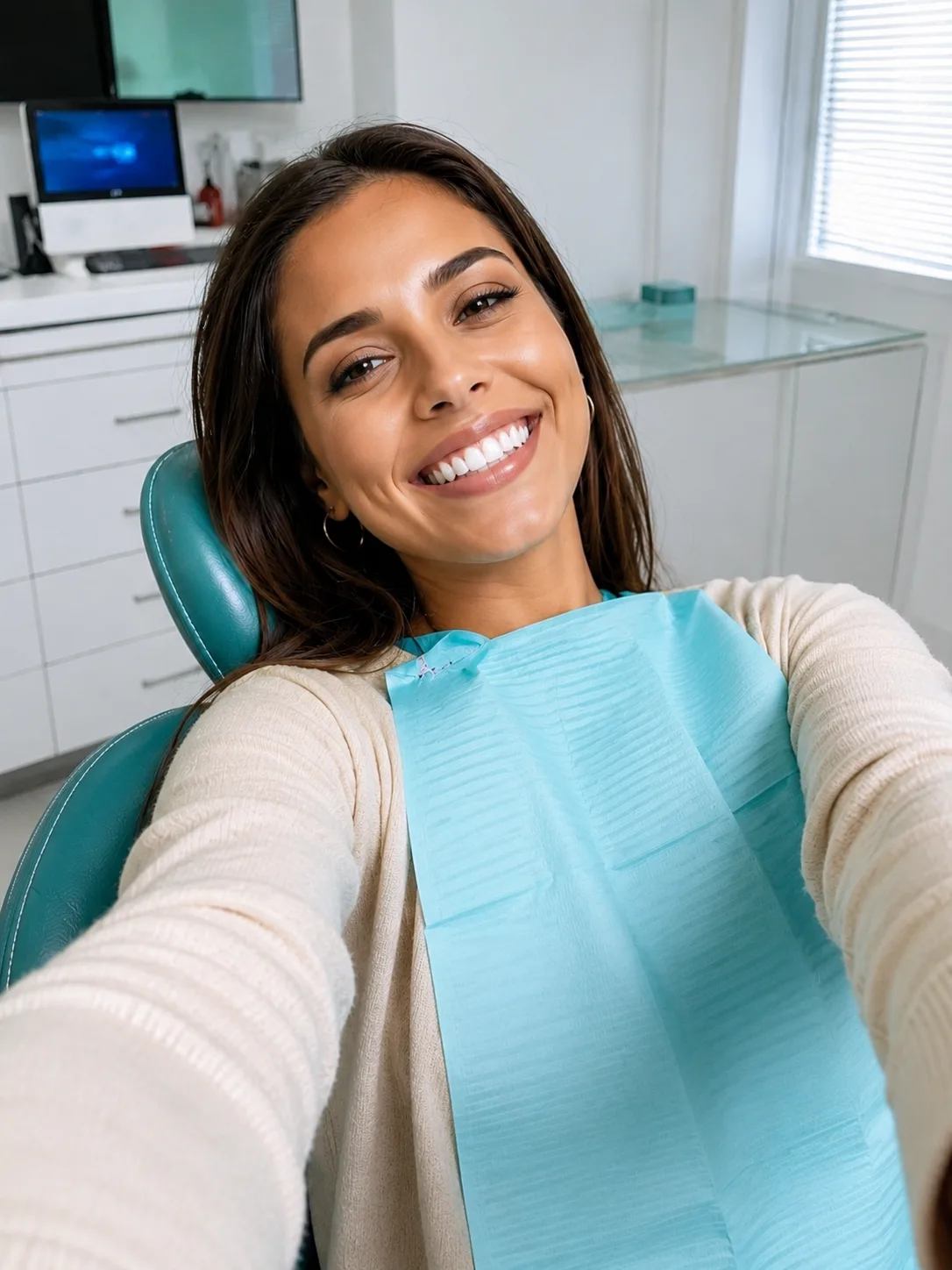 Paciente sorrindo após limpeza dental na Zhoe Odontologia — Hugo Lange Curitiba
